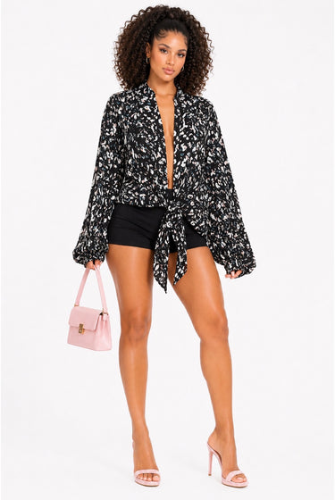 Not Too Casual - Chiffon Front Tie Oversized Top