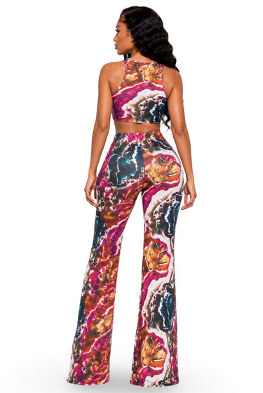 Italy - Stretch Print Wide Leg Pants Set