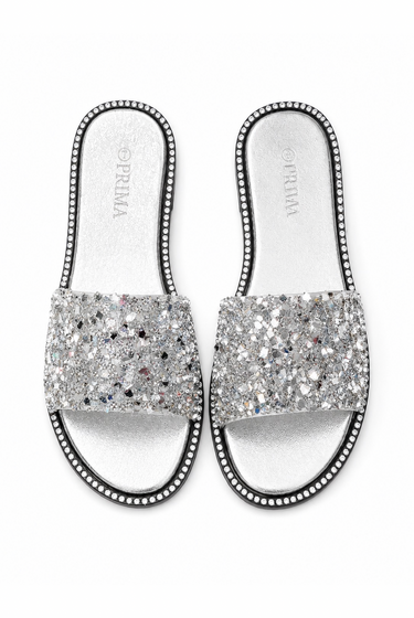 Cinderella – Colored Flat Stone Slip In Sandal Slides for Women