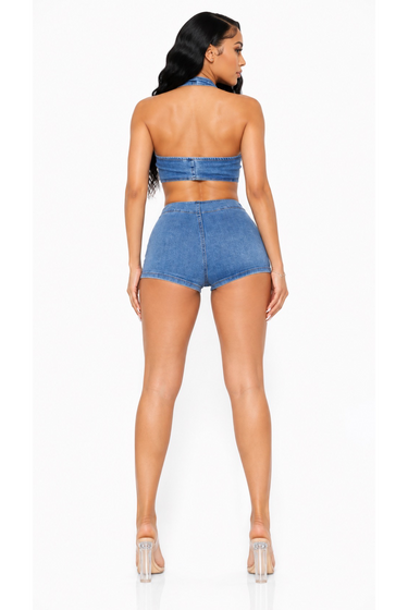 Dinner - Denim Stretch High Waist Two Piece Short Set