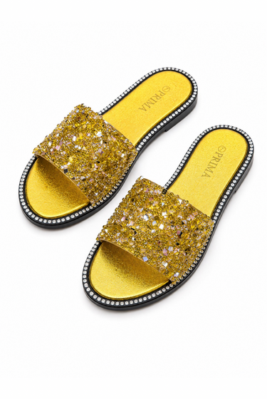 Cinderella – Colored Flat Stone Slip In Sandal Slides for Women