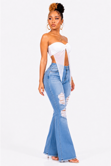Butterfly Babe - Sleeveless Mesh Front Flare Cut Out Crop Top