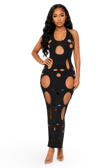 Don't Watch The Clock - Cut Out Halter Back Cut Out Maxi Dress