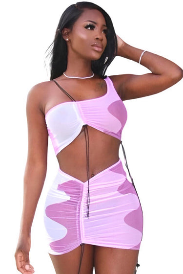 Misinformed - Matching Two Piece Ruched Mesh Mini Skirt Set
