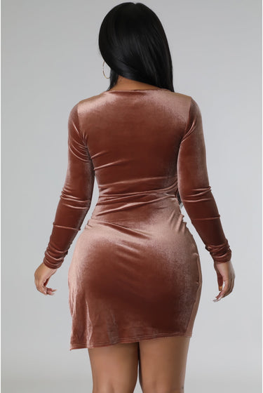 Wine & Dine - Velvet Mid & Side Cut Out Mini Dress