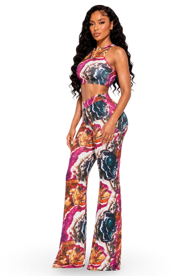 Italy - Stretch Print Wide Leg Pants Set