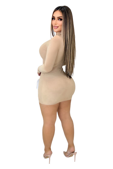 Pumpkin - Long Sleeve Stretch Mini Bodycon Dress