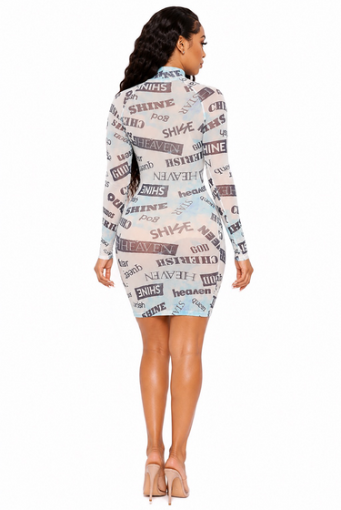 Kelli - Long Sleeve Mock Neck Mesh Mini Dress