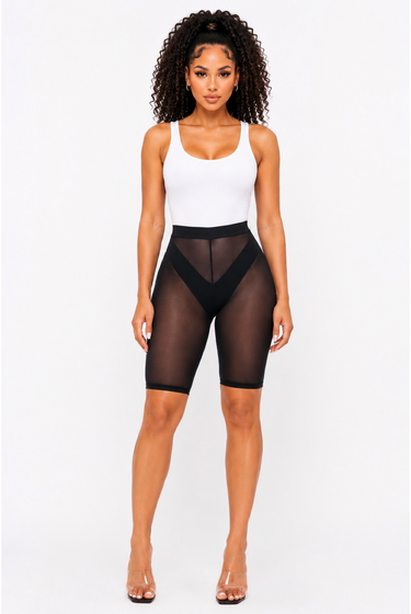 On One – Stretch Mesh Biker Shorts with Sheer Detail
