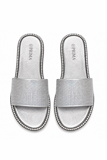 Boss Babe - Bling Rhinestone Detailed Slip On Sandal Slides For Women