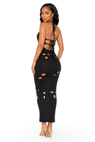 Don't Watch The Clock - Cut Out Halter Back Cut Out Maxi Dress