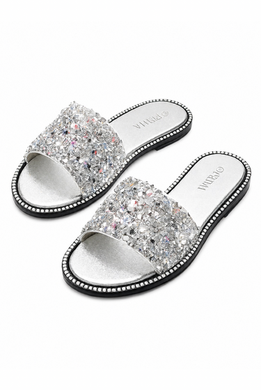 Cinderella – Colored Flat Stone Slip In Sandal Slides for Women