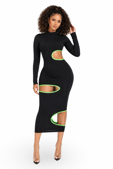 Take a Peek - Women's Mock Neck Multi Cut Out Midi Dress