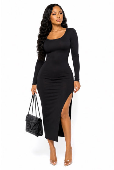 Her - Long Sleeve Swoop Neck Bodycon Midi Dress