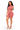A woman modeling a dusty rose two-piece set consisting of a short-sleeve crop top and matching high-waisted shorts, both made of a sheer mesh fabric with small cutout details. She is wearing clear high-heeled sandals against a solid white background.