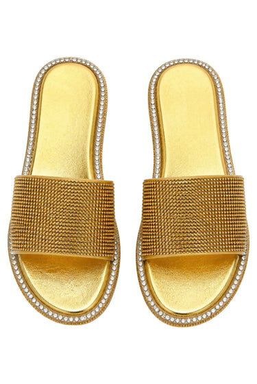 Boss Babe - Bling Rhinestone Detailed Slip On Sandal Slides For Women