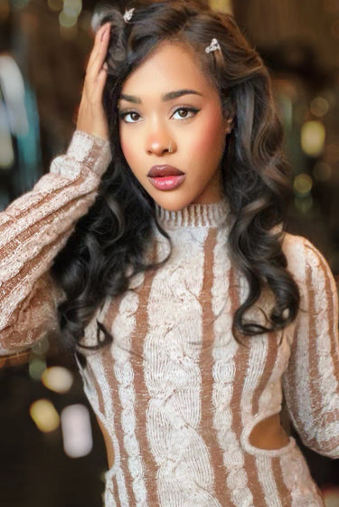 It's Given - Cable Knit Stretchy Back Cut Out Mini Sweater Dress