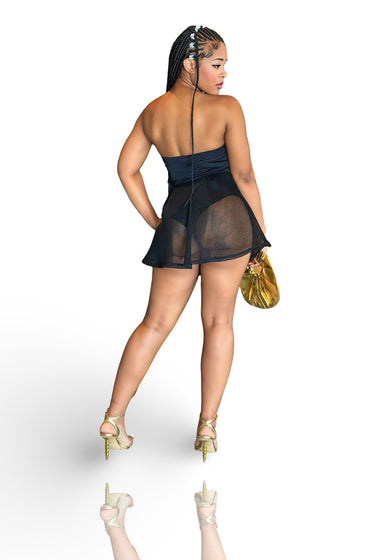 Let Me Be Your Job - Mesh Flare Tube Crop Skirt Set