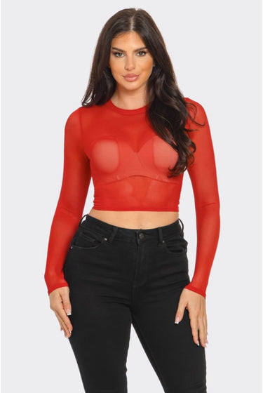 Meia......Mesh Long Sleeve Crop Top