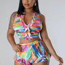My Pleasure......Colorful Matching Print Short Set May Pink Clothing