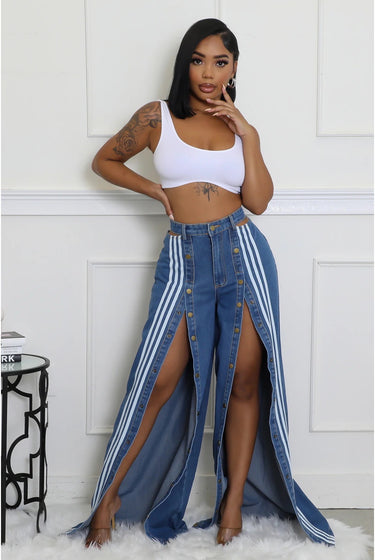 Nothing Like Me - Front Button Down Wide Leg Denim Jeans