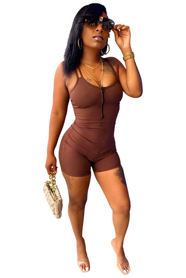 On a Daily......Spaghetti Strap Zip Up Romper Dexire Clothing
