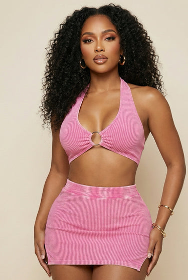 Keeper - Halter Neck Front Cut Out Skort Detail Romper