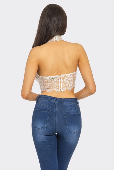 Reese.....Mock Neck Lace Crop Top