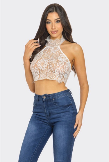 Reese.....Mock Neck Lace Crop Top