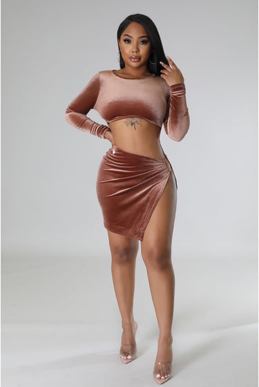 Wine & Dine - Velvet Mid & Side Cut Out Mini Dress