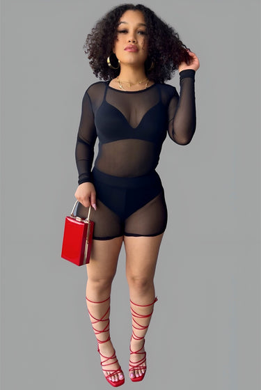 You Need Me - Stretchy Mesh Bodysuit Short Set