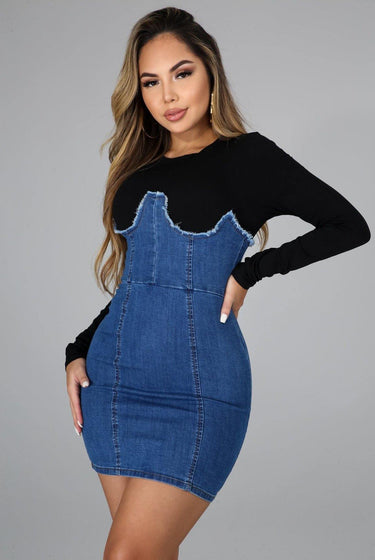 In The Mean Time....Two Tone Denim Tee Dress | Swagg Boutique LLC.