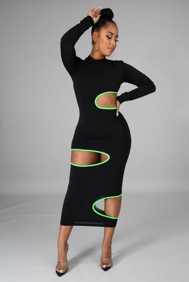 Take a Peek.....Mock Neck Multi Cut Out Midi Dress | Swagg Boutique LLC.